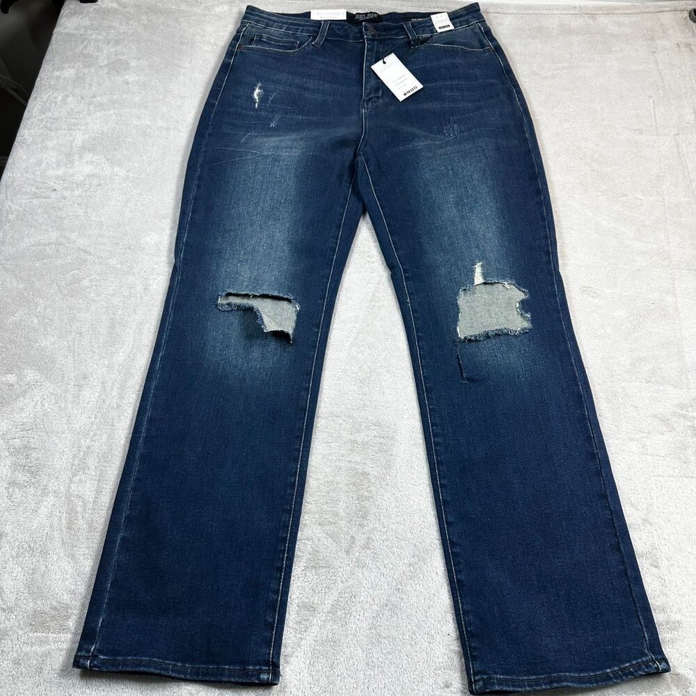 NWT Judy Blue High Waist Dad Jean Women 15/32 Dark Wash Distressed Relaxed Fit